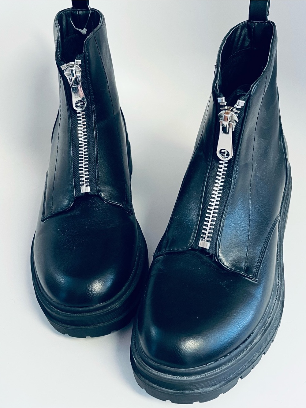 Indigo Black Front-Zip Combat Boots